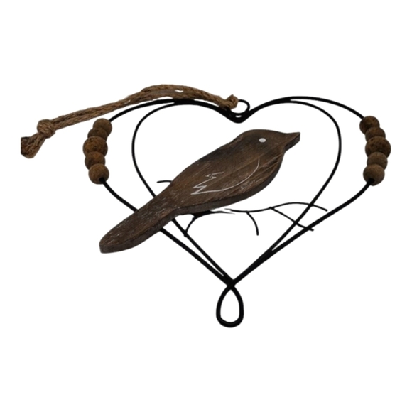 Hobby Lobby Hanging Metal Double Heart and Wood‎ Perched Bird - Picture 1 of 10